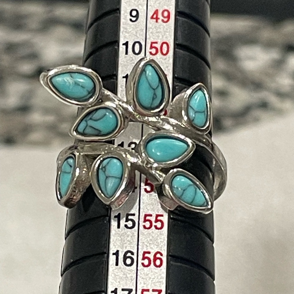 925 Sterling Silver Turquoise Wrap Ring Leaf Design Adjustable Boho Statement 7